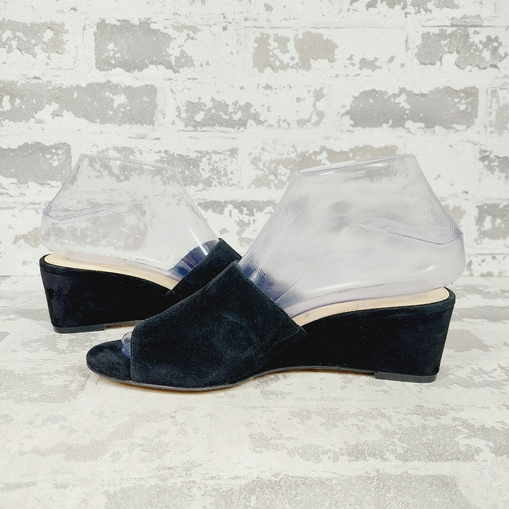New Vince Camuto Stephena Black Suede Wedge Slip On Sandals W899 - Picture 4 of 13
